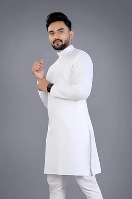SELKH FASHION Men Solid Straight Kurta(White)