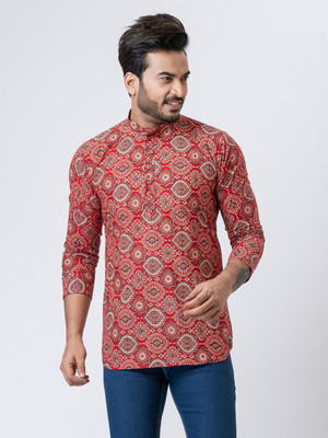 Rainbow Cloths Men Printed Straight Kurta(Red)