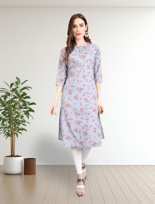 LOOKMARK Women Floral Print Straight Kurta(Grey)