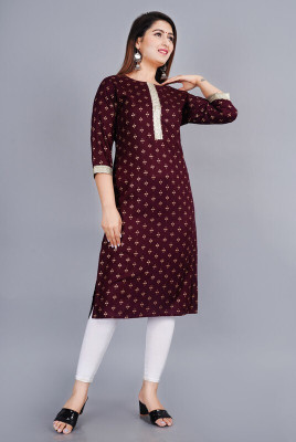 SMIEN Women Printed Flared Kurta(Maroon)