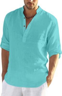 FINIVO FASHION Men Solid Straight Kurta(Blue)