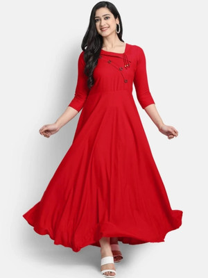 lalsha priemium Women Solid Anarkali Kurta(Red)