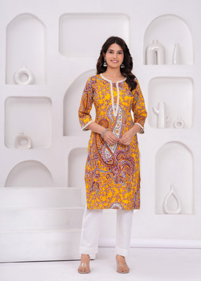 Deepyog Women Printed Straight Kurta(Multicolor)