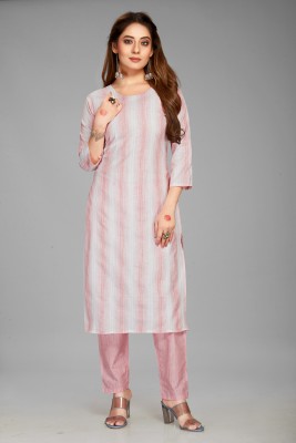 shankhpushpi Women Striped Straight Kurta(Pink)