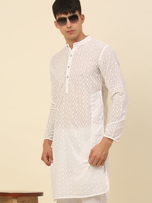 ANOUK Men Embroidered Straight Kurta(White)