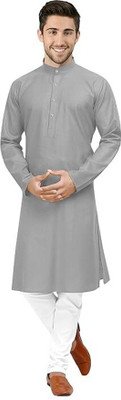 Simran Creation Men Solid Straight Kurta(Grey)