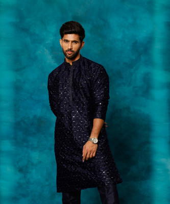 VASTRAMAY Men Embellished Straight Kurta(Blue)