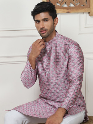 ANOUK Men Printed Straight Kurta(Pink)
