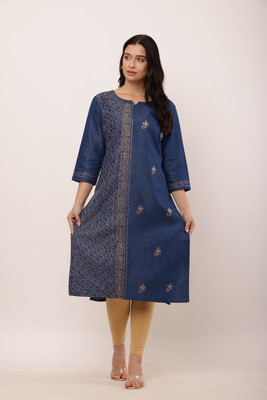 AD. Creation Women Printed A-line Kurta(Blue)