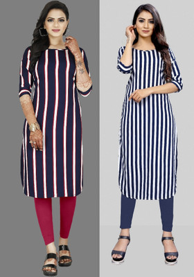 tanvi creation Women Striped Straight Kurta(Blue, Purple)