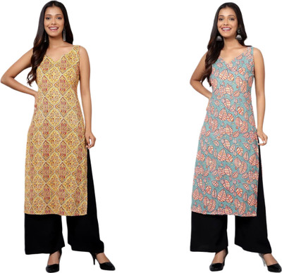 KAUTAQI Women Printed Straight Kurta(Multicolor)