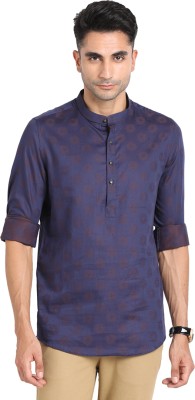 TURTLE Men Self Design Straight Kurta(Dark Blue)