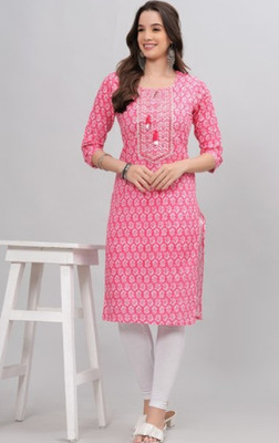 Cloth N Stich Women Embroidered, Printed Straight Kurta(Pink)