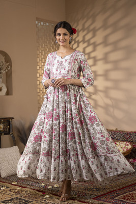 Sa Rasa Women Printed Anarkali Kurta(Multicolor)