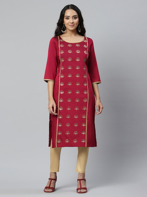 Aurelia Women Printed A-line Kurta(Red)