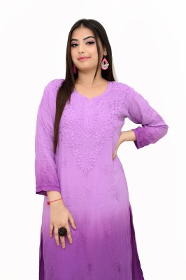 Narayani Collections Women Chikan Embroidery Straight Kurta(Purple)