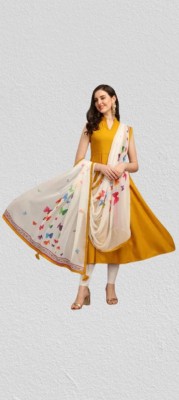 Mahudi Women Self Design A-line Kurta(Yellow)