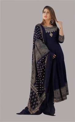 SkyAsia Women Printed Gown Kurta(Dark Blue)