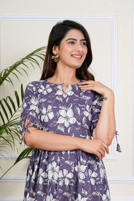 INSTA CRAFT Women Printed Anarkali Kurta(Purple)
