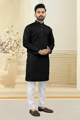 Shree Dutt Creation Men Solid Straight Kurta(Black)