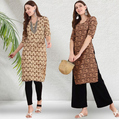 EthnicBasket Women Printed A-line Kurta(Beige, Brown)