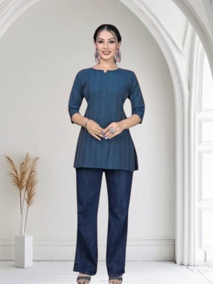 Kfashionbj Women Solid A-line Kurta(Dark Blue)