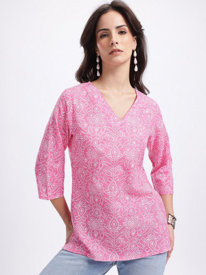 Anouk Rustic Women Printed Straight Kurta(Pink)