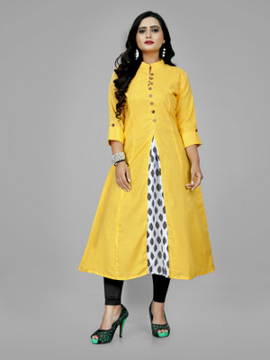 RIAANA Women Printed Anarkali Kurta(Yellow)