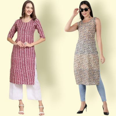 KALLAXI Women Printed Straight Kurta(Multicolor)