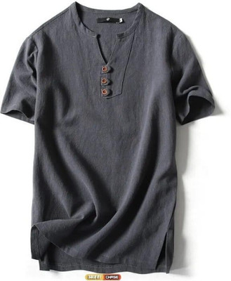 Super Westron Men Embroidered Straight Kurta(Grey)