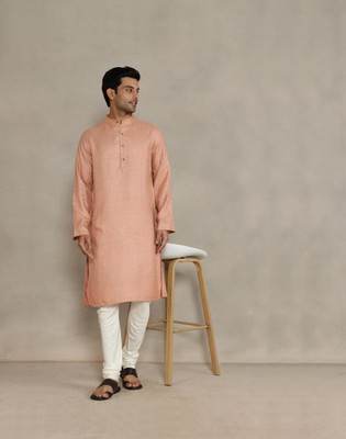 Fabindia Men Printed Straight Kurta(Pink)