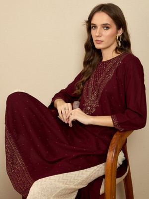 Indo Era Women Printed Straight Kurta(Maroon)