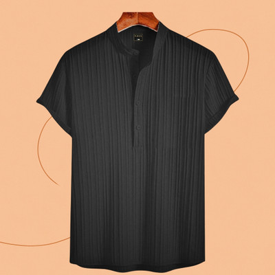 Looksky Men Self Design Straight Kurta(Black)