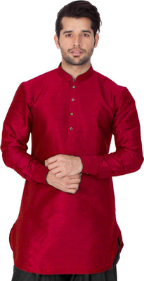VASTRAMAY Men Solid Pathani Kurta(Maroon)