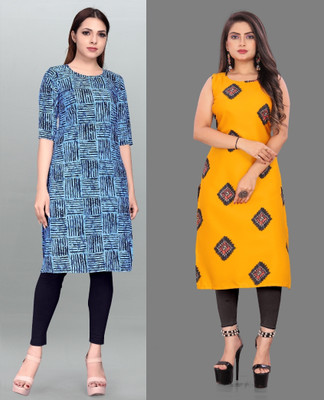tanvi creation Women Printed Straight Kurta(Yellow)