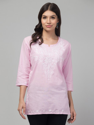 FamBee Women Embroidered Straight Kurta(Pink)