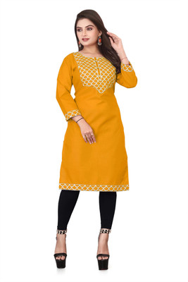Nanu Creation Women Embroidered A-line Kurta(Yellow)