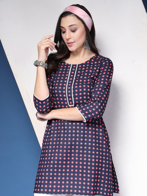 Daevish Women Polka Print Straight Kurta(Blue)
