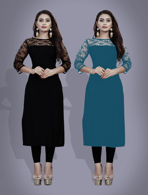 Maheshvi Women Self Design Straight Kurta(Blue)