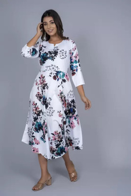 AnviTextile Women Printed Anarkali Kurta(White)