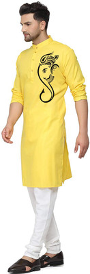KSH Trendz Men Printed Straight Kurta(Yellow)