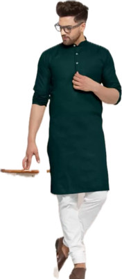 VINAARI Men Solid A-line Kurta(Dark Green)