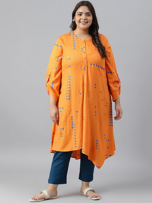 W Women Printed Straight Kurta(Orange)