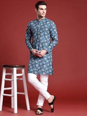 ANOUK Men Embroidered Kaftan Kurta(Blue)