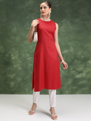 Vishudh Women Solid Straight Kurta(Red)