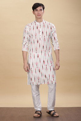 ANOUK Men Printed Straight Kurta(White)