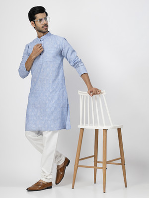 Rohilcrust Men Self Design Straight Kurta(Blue)