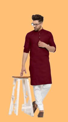 RAYGREN Men Solid A-line Kurta(Maroon)