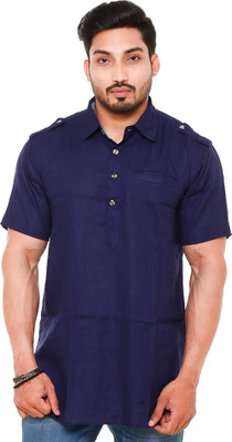 TWIST Men Solid Pathani Kurta(Dark Blue)