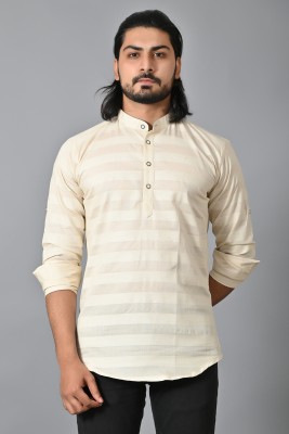 PROTOZONE Men Self Design, Solid Straight Kurta(Beige)